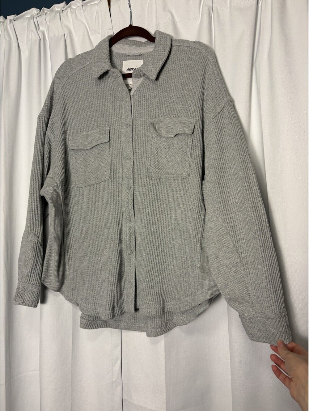 Aerie Lumberjane Waffle Shirt In Medium Heather Grey Size Medium Retail $65 - Picture 3 of 7
